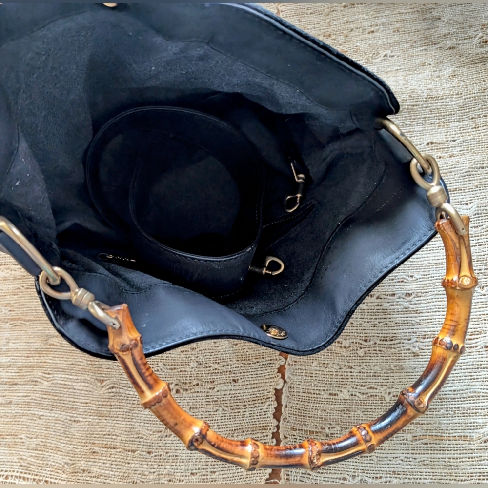 Gucci • authentic 2 way bamboo hobo bag in black suede EUC - Picture 5 of 10
